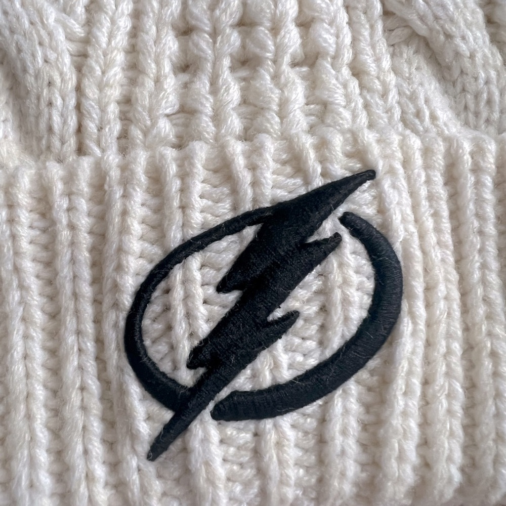 Lightning Bolts 47 Cream and Brown Knit Hat with Pom - Picture 2 of 5